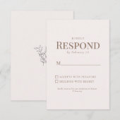 Einfache Foliage Gold Text Blush Wedding RSVP (Vorne/Hinten)