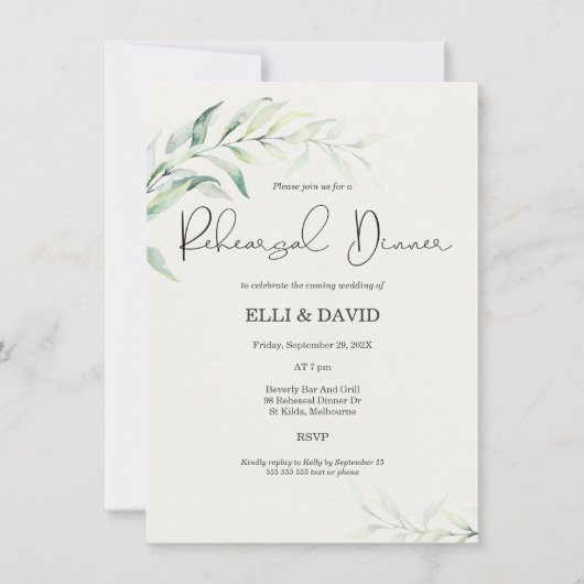 Einfache Foliage Greenerity Probe Dinner Einladung (Vorderseite)
