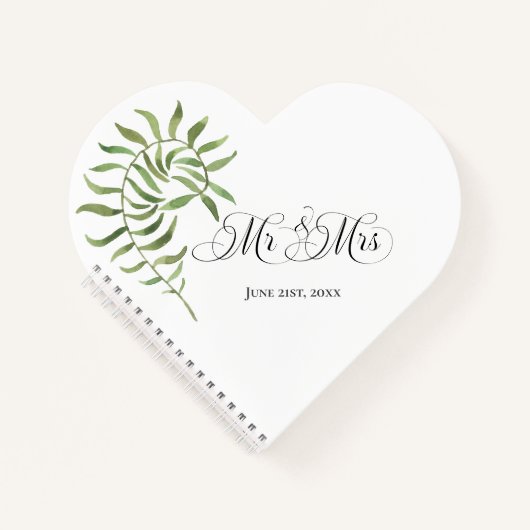Einfache Foliage, Mr. & Mrs. Wedding Heart Notizblock (Vorderseite)