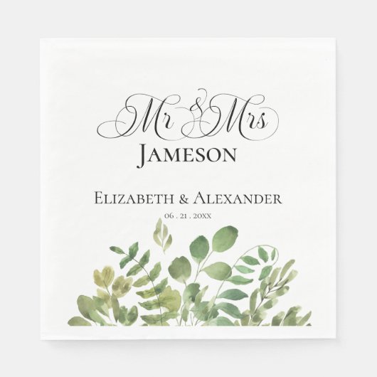 Einfache Foliage, Mr. & Mrs. Wedding Reception Serviette (Vorderseite)