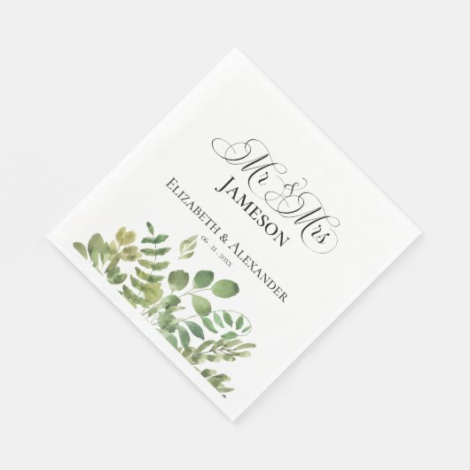 Einfache Foliage, Mr. & Mrs. Wedding Reception Serviette (Ecke)