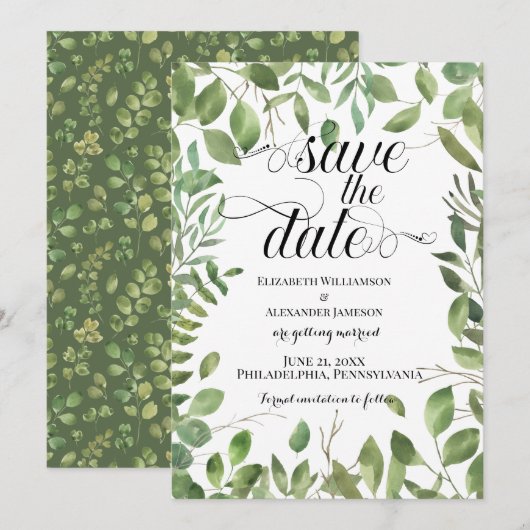 Einfache Foliage, Save the Date Hochzeit (Vorne/Hinten)