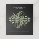 Einfache Foliage | Schwarz | Grüne Hochzeitsgestal Platzkarte (Außenseite Aufgefaltet)
