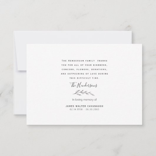 Einfache Foliage Stem Beerdigung Danke Name & Datu (Rückseite)