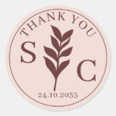 Einfache Foliage TerracottaWedding Favor Monogram Runder Aufkleber (Vorderseite)