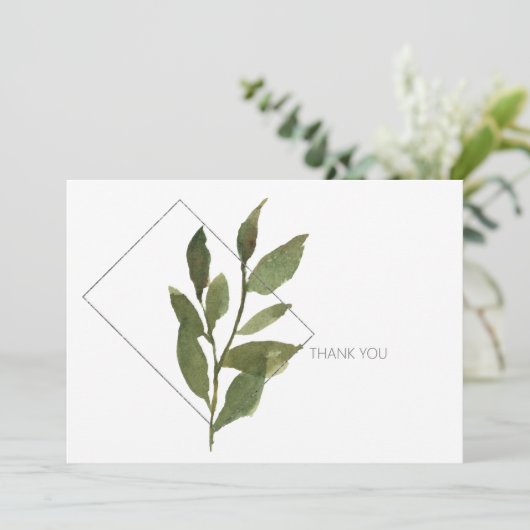 Einfache Foliage White & Silver Beerdigung Vielen Dankeskarte (Stehend Vorderseite)