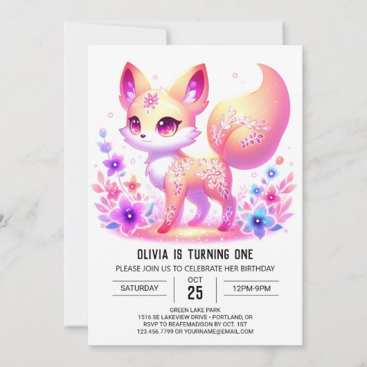 Einfache Forest Fox Pastel 1. Geburtstag Einladung (Vorderseite)