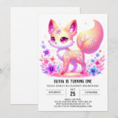 Einfache Forest Fox Pastel 1. Geburtstag Einladung (Vorne/Hinten)