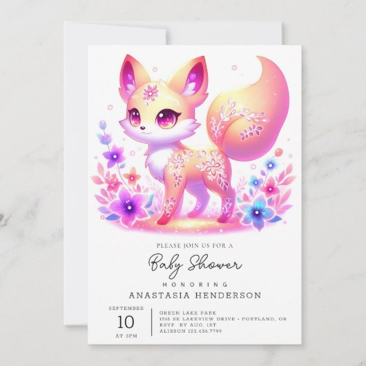 Einfache Forest Fox Pastel Babydusche Einladung (Vorderseite)