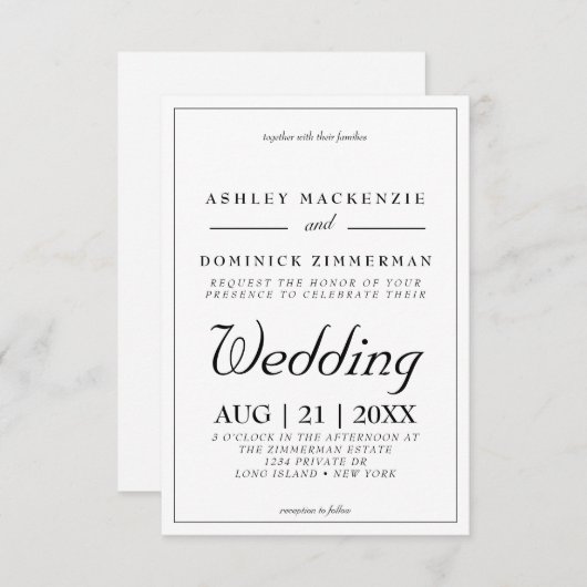 Einfache formale MinimalWedding Einladung (Vorne/Hinten)