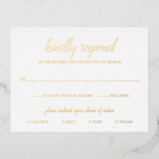 Einfache formelle Gold Foil Wedding RSVP Karte (Vorderseite)