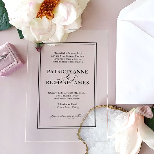 Einfache formelle Hochzeit Acryleinladungen