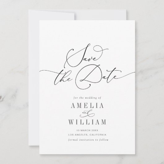 einfache formelle Hochzeit Save the Date (Vorderseite)