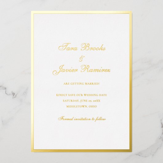 Einfache formelle Hochzeit Speichern Sie das Datum Folieneinladung (Vorderseite)