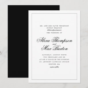 Einfache formelle Schwarz-Weiß-Hochzeit Einladung