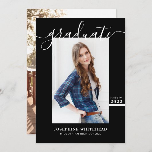 Einfache Foto Abschluss Ankündigung 2022 Schwarz (Vorne/Hinten)