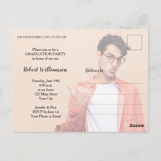 Einfache Foto Abschluss Einladung Postkarte (Rückseite)