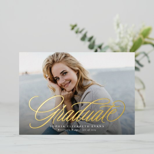 Einfache Foto-Abschluss mit eleganten Skripten Folieneinladung (Stehend vorne)