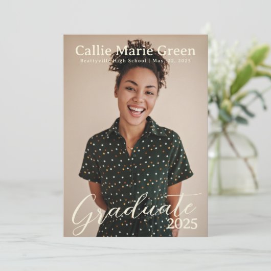 Einfache Foto-Ankündigungskarte für Skript-Abschlu Ankündigung (Stehend Vorderseite)