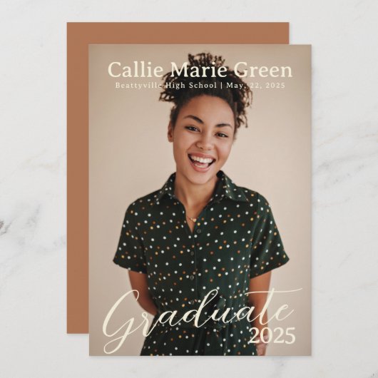 Einfache Foto-Ankündigungskarte für Skript-Abschlu Ankündigung (Vorne/Hinten)