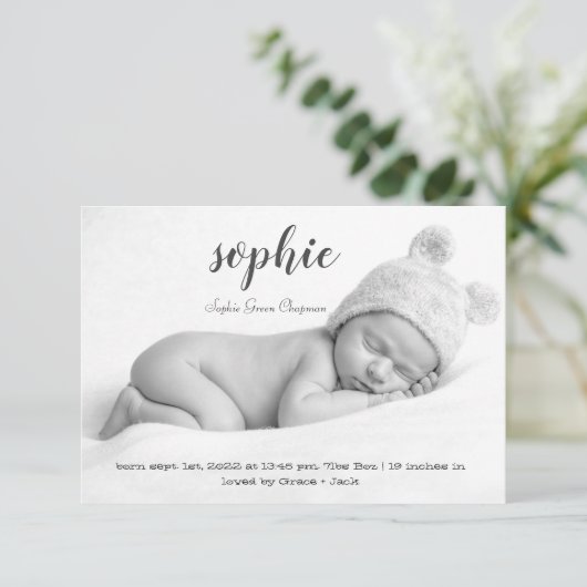 Einfache Foto Baby Birth Ankündigung Custom Card (Stehend Vorderseite)