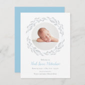 Einfache Foto Baby Boy Floral Geburtsankündigung Ankündigungspostkarte (Vorne/Hinten)