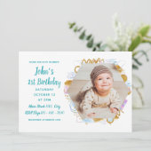 Einfache Foto Baby First Birthday farbig Einladung (Stehend Vorderseite)