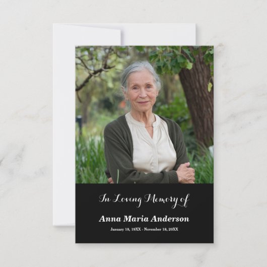 Einfache Foto Beerdigung Danke Black Card (Vorderseite)
