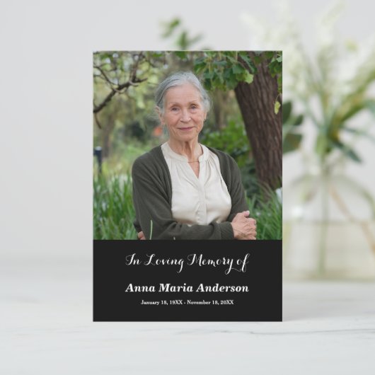 Einfache Foto Beerdigung Danke Black Card (Stehend Vorderseite)