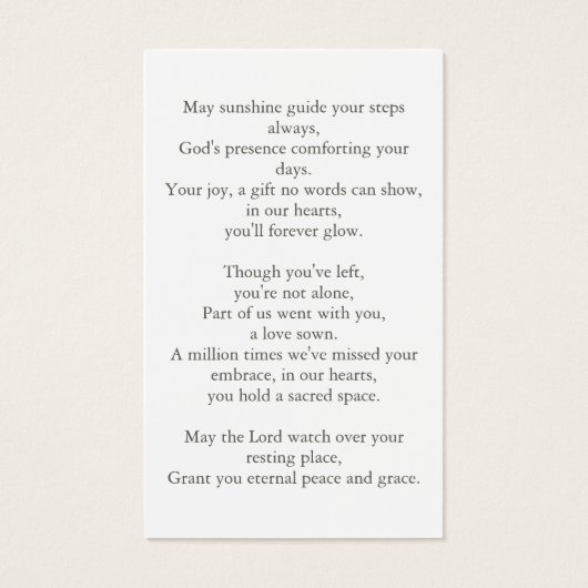 Einfache Foto-Beerdigungskarte (Rückseite)