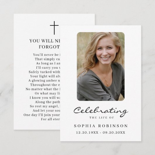 Einfache Foto-Beerdigungskarte (Vorne/Hinten)