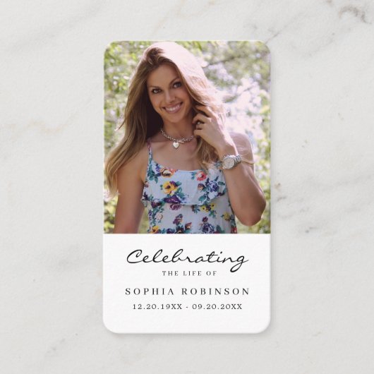 Einfache Foto-Beerdigungskarte Visitenkarte (Vorderseite)