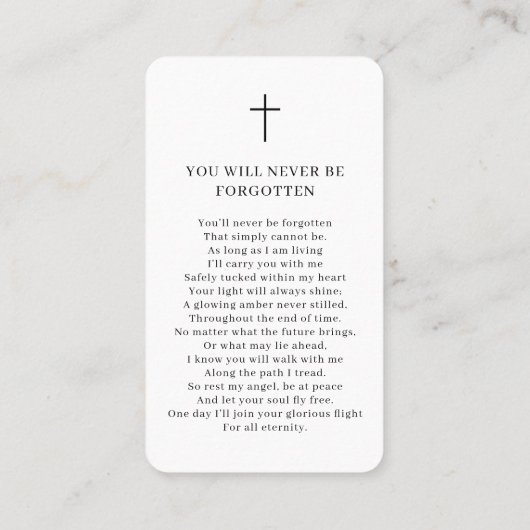 Einfache Foto-Beerdigungskarte Visitenkarte (Rückseite)