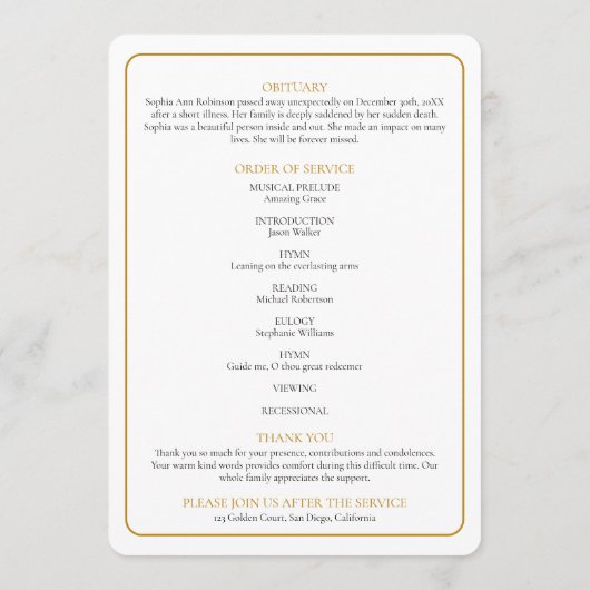 Einfache Foto-Beerdigungsorden Programm (Rückseite)