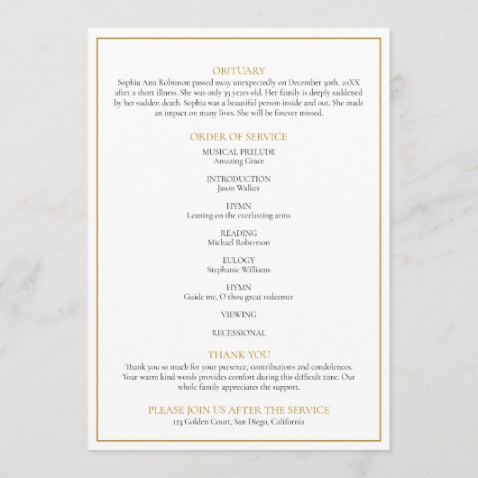 Einfache Foto-Beerdigungsorden Programm (Rückseite)