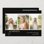 Einfache Foto Black Gold Graduation Party Einladung (Vorne/Hinten)