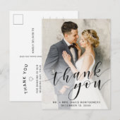 Einfache Foto Black Script Hochzeit Vielen Dank Postkarte (Vorne/Hinten)