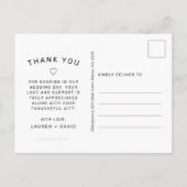 Einfache Foto Black Script Hochzeit Vielen Dank Postkarte (Rückseite)