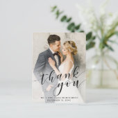 Einfache Foto Black Script Hochzeit Vielen Dank Postkarte (Stehend Vorderseite)