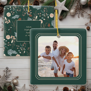 Einfache Foto-Boho-Wintergrün-Weihnachten Keramikornament