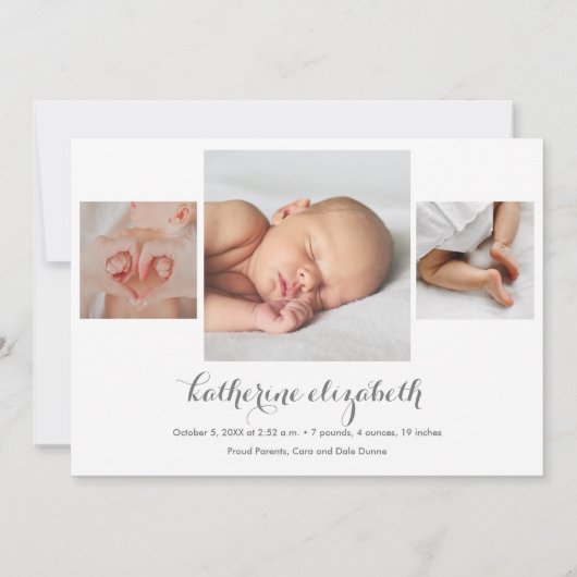 Einfache Foto Collage Birth Ankündigung (Rückseite)