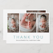 Einfache Foto Collage Blue Modern Baby Dusche Dankeskarte (Vorne/Hinten)