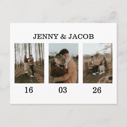 Einfache Foto Collage Daten Save the Date Postkarte (Vorderseite)