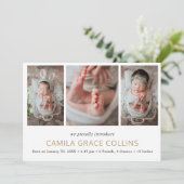 Einfache Foto Collage Elegante Moderne Geburt Ankündigung (Stehend Vorderseite)