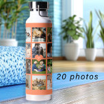 Einfache Foto-Collage mit Monogramm Keepake-Orange<br><div class="desc">Fügen Sie 20 Fotos, Kinder, Haustiere oder Freunde hinzu und kreieren Sie Ihre eigene trendige Collage Grid Orange und Weiß Wasserflasche mit Ihrem persönlichen oder familiären Monogramm-Namen in einem hellen orangefarbenen Herz. Einfach mit Ihren benutzerdefinierten quadratischen Bildern und Buchstaben personalisieren. Es kann ein nettes, nachdenkliches Geschenk für ein Familienmitglied, einen...</div>