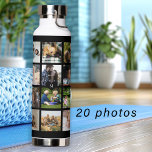 Einfache Foto-Collage mit Monogramm Sake schwarz<br><div class="desc">Fügen Sie 20 Fotos für Familie, Kinder, Haustiere oder Freunde hinzu und kreieren Sie Ihre eigene trendige Collage Grid Schwarz-Weiß Wasserflasche mit Ihrem persönlichen oder familiären Monogramm-Namen in einem Schwarzen Herz. Einfach mit Ihren benutzerdefinierten quadratischen Bildern und Buchstaben personalisieren. Es kann ein nettes, nachdenkliches Geschenk für ein Familienmitglied, einen Freund...</div>