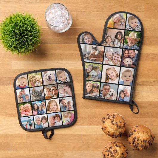 Einfache Foto Collage Mitt 14 Potholder 16 Ofenhandschuh & Topflappen-Set (Oben Unten)