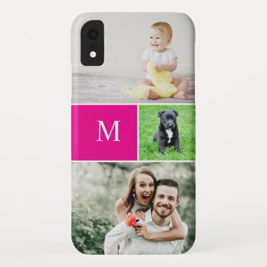 Einfache Foto Collage Monogram Familie Magenta Ros Case-Mate iPhone Hülle (Rückseite)