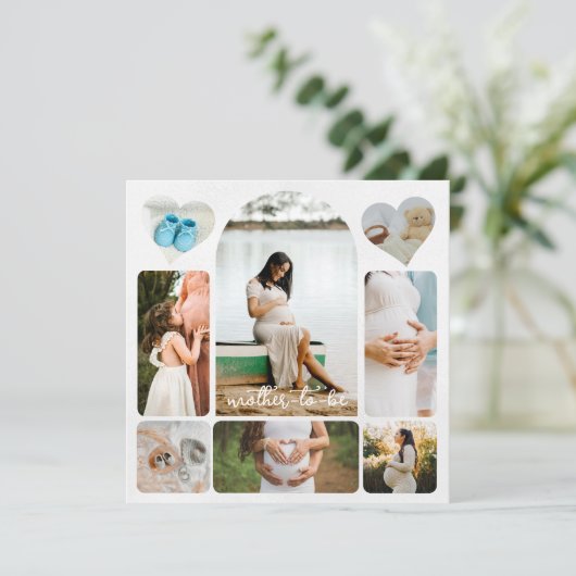 Einfache Foto Collage Mutter zu verkünden Einladung (Stehend Vorderseite)