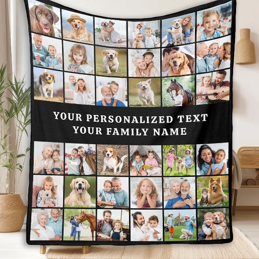 Einfache Foto Collage Personalisiert Black 36 Pict Fleecedecke